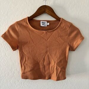 Princess Polly Ribbed Crop Top Fitted Short Sleeve Brown Size US 4